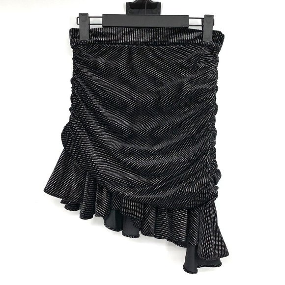 Zara Skirt Black Sparkly Ruched Rhinestone Asymmetrical Ruffle NWT - Picture 1 of 10